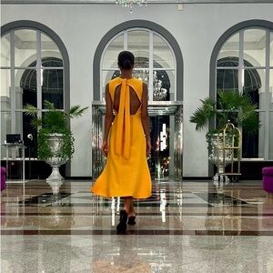 Topshop Gold Halter Sundress Backless